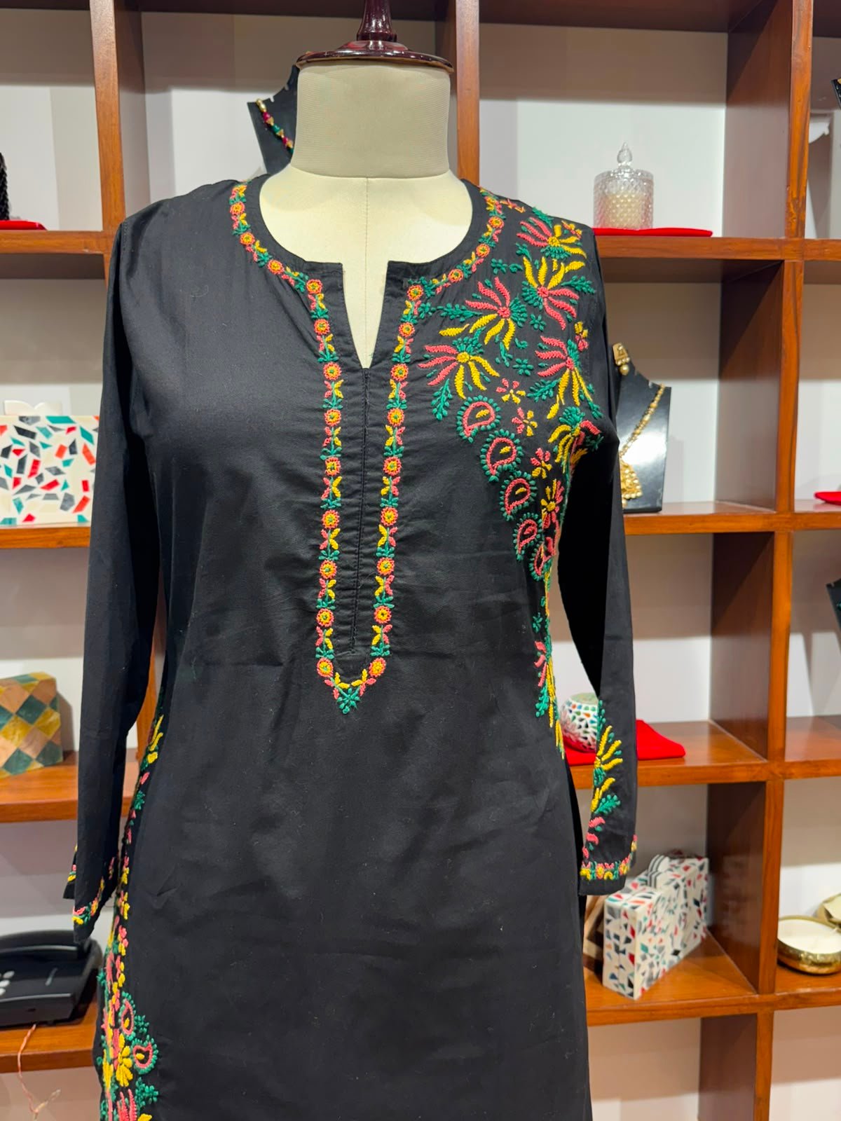 catton long kurti chikankari work