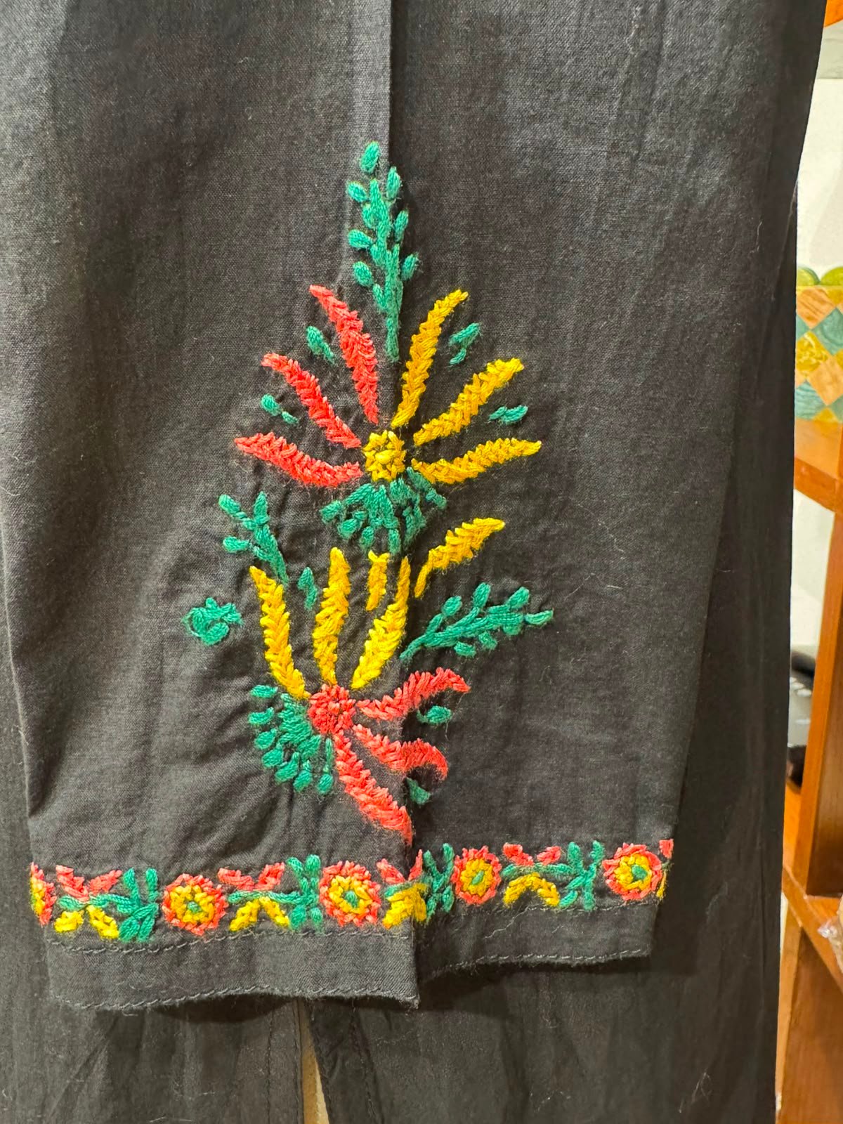 catton long kurti chikankari work