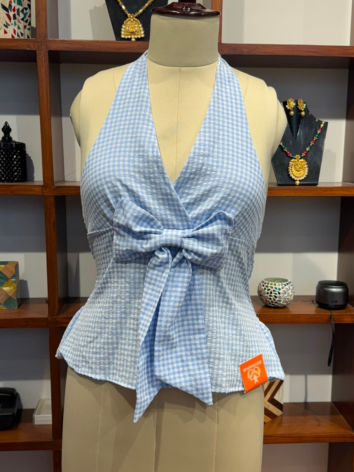 alternate nack crop top fabric cotton blue