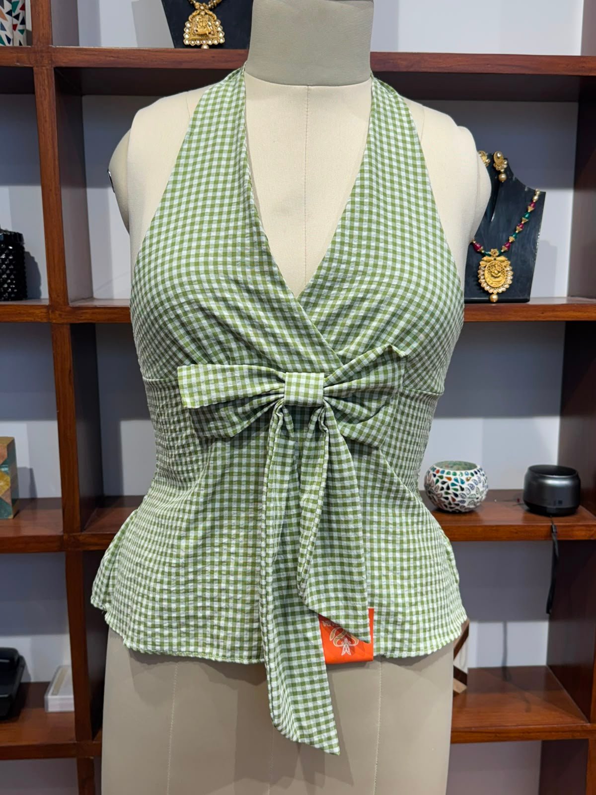 ailernate nack crop top fabric cotton green