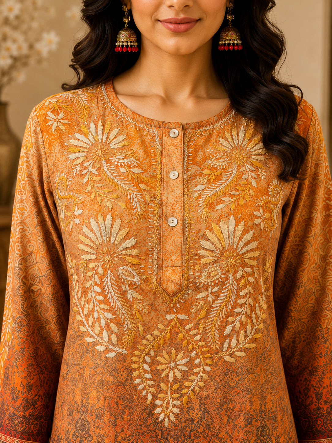 Gradient Brown Crape Short Kurti