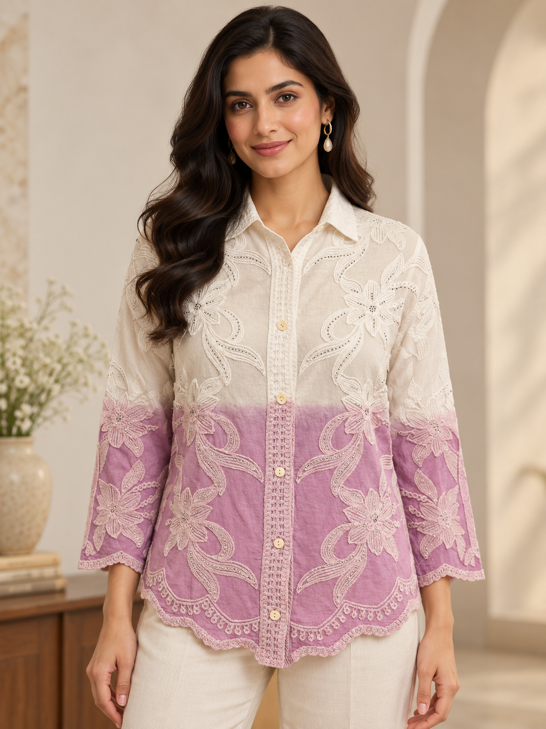 Modern Dual Colored Purple Women Shirt
