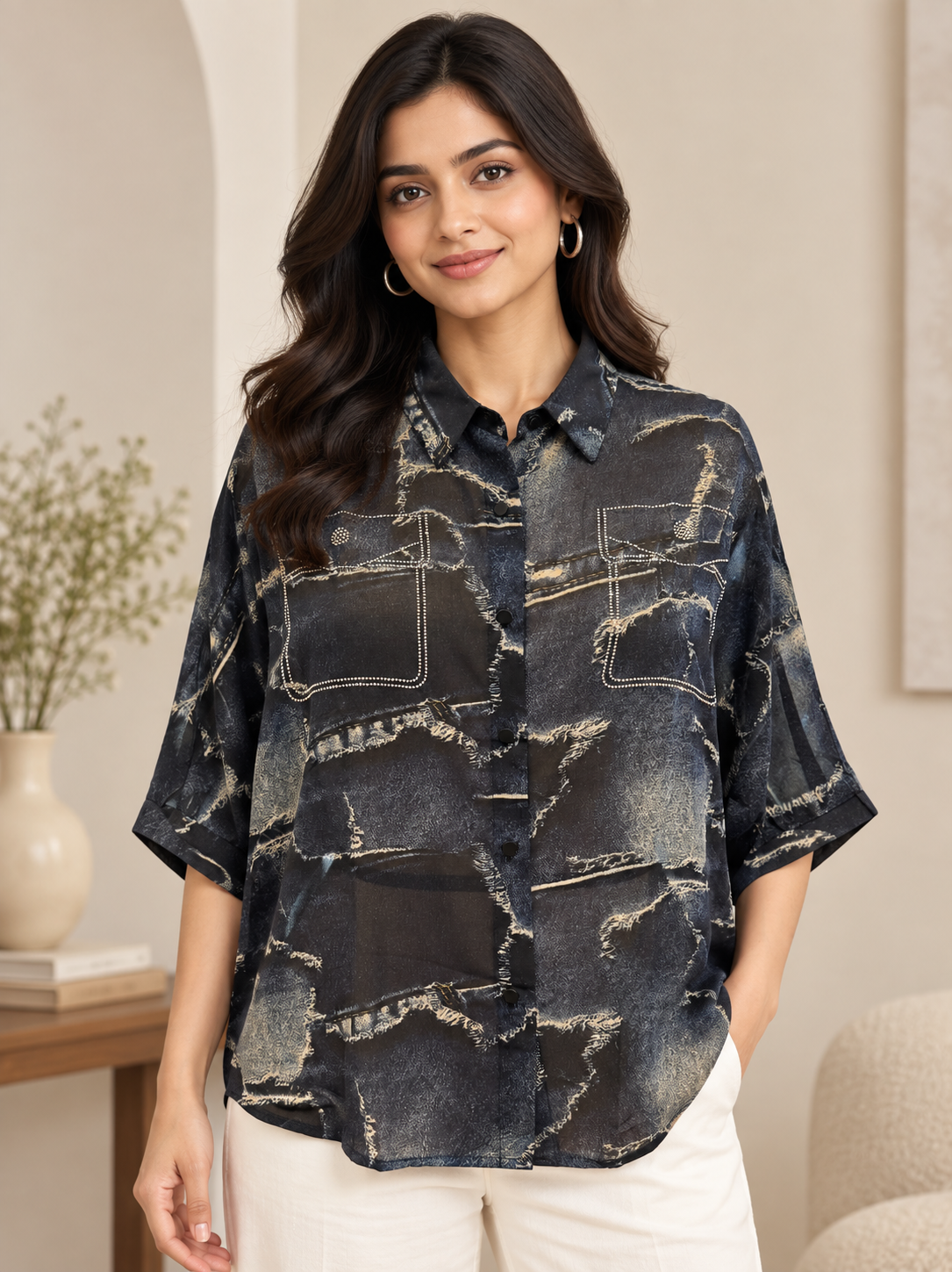 Modern Denim Prints Women Shirt