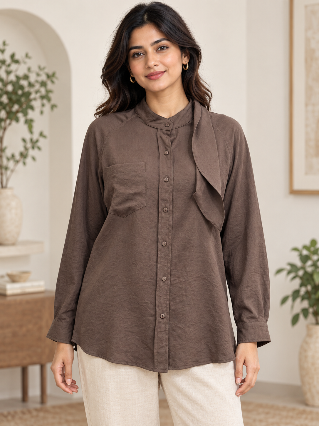 cotton long shirt brown