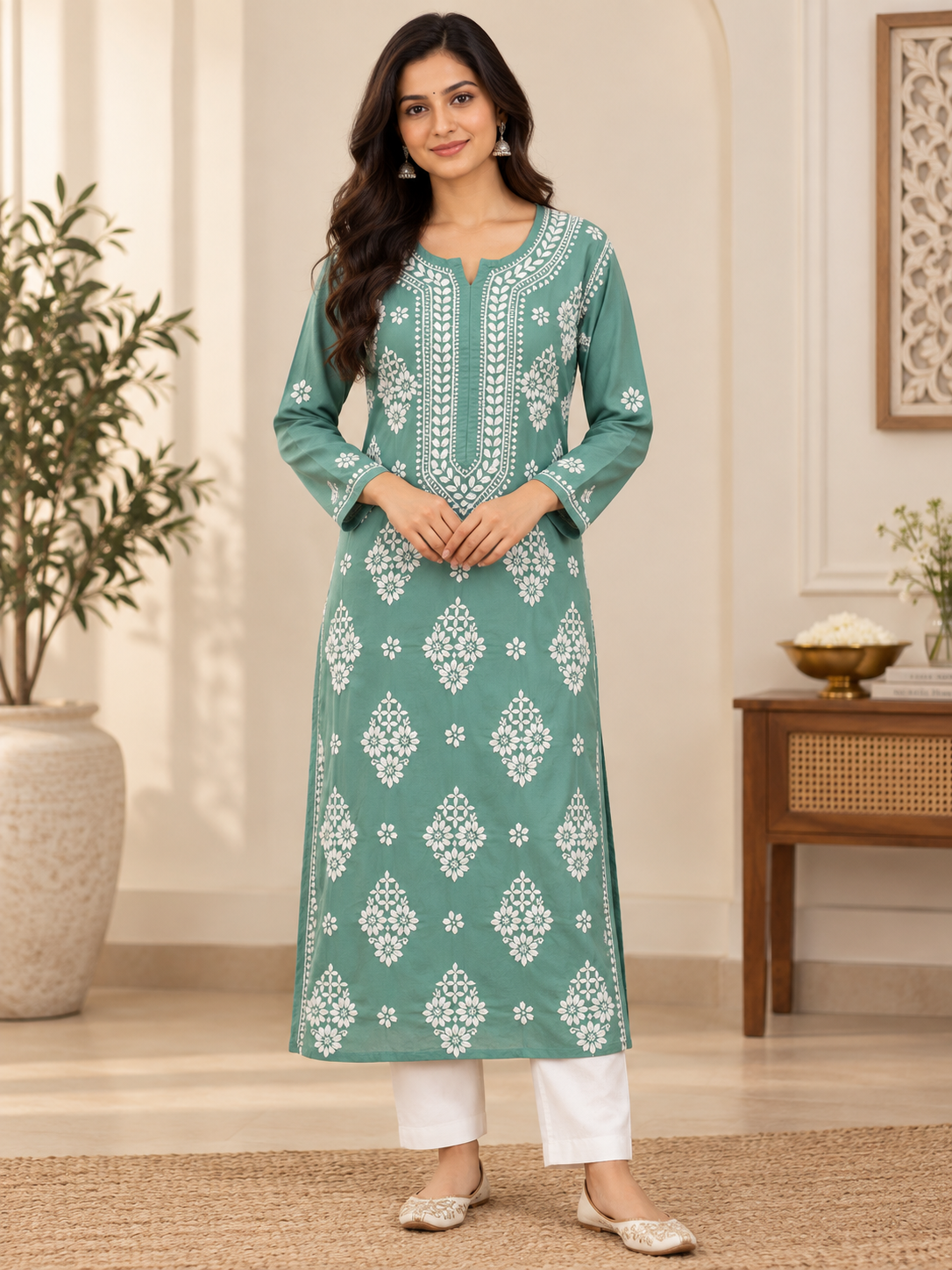 Sage Green Chikankari Sage Green Kurti