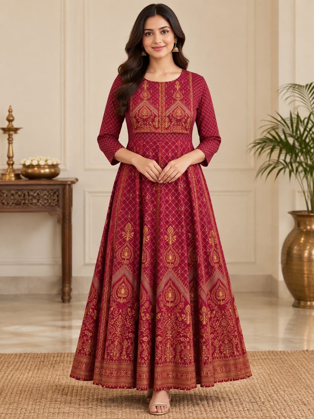 Premium Maroon Colored Frock Style Kurta