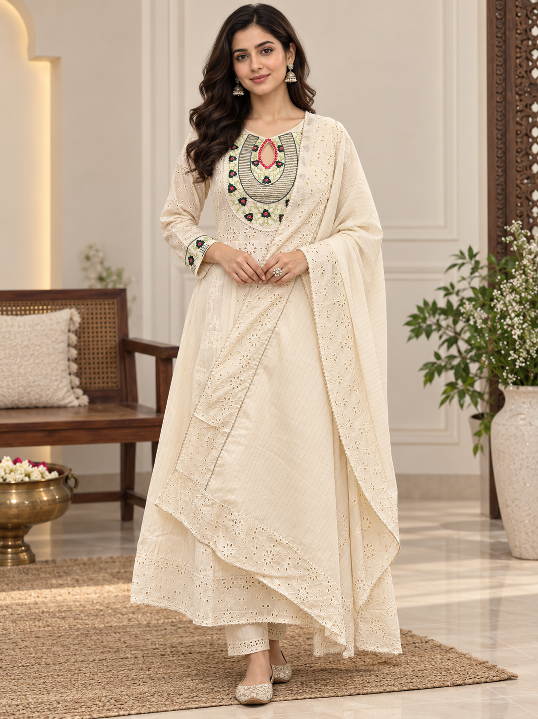 Premium Off White Colored Frock Style Kurta