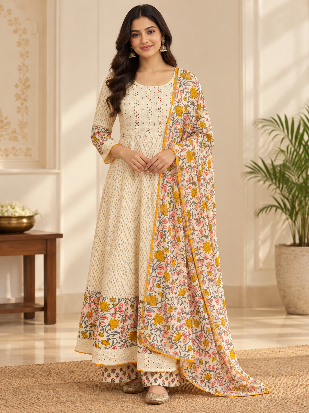 Premium Beige Colored Frock Style Kurta