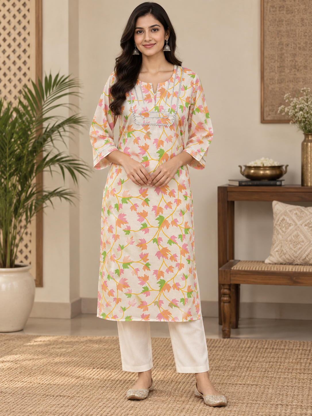 straight kurti fabric cotton  pink