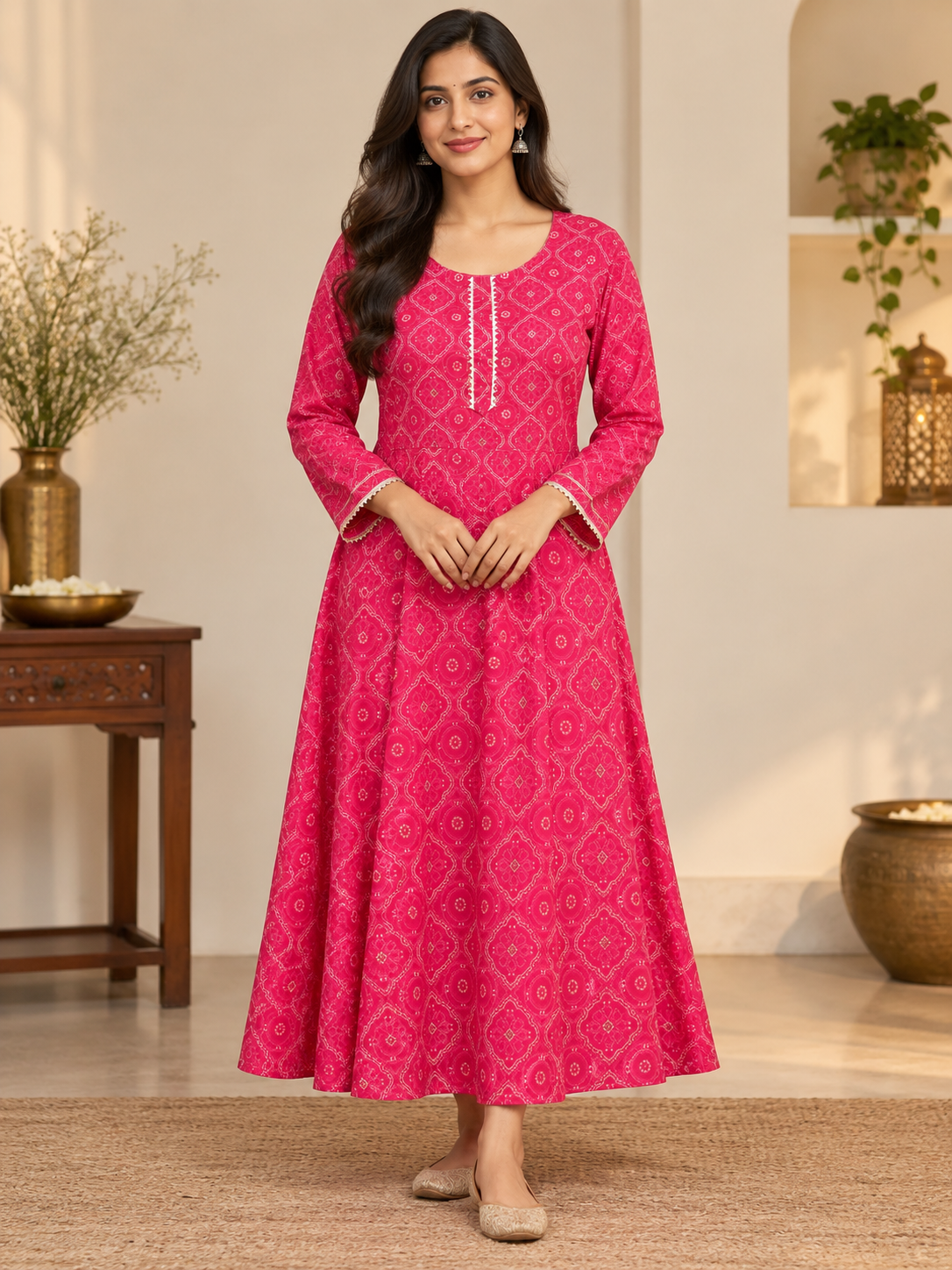 frock style long kurti pink