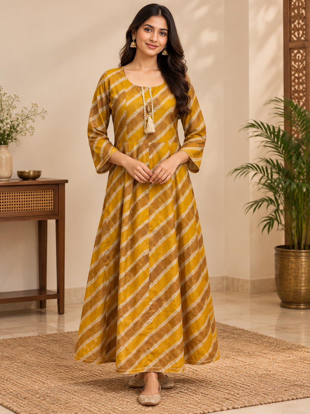 frock style long kurti yellow