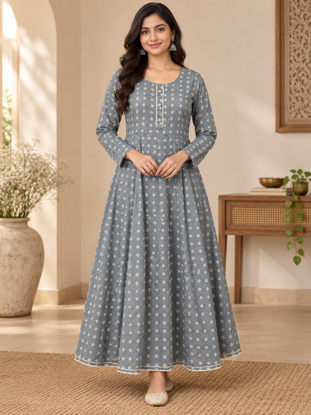 frock style long kurti  grey