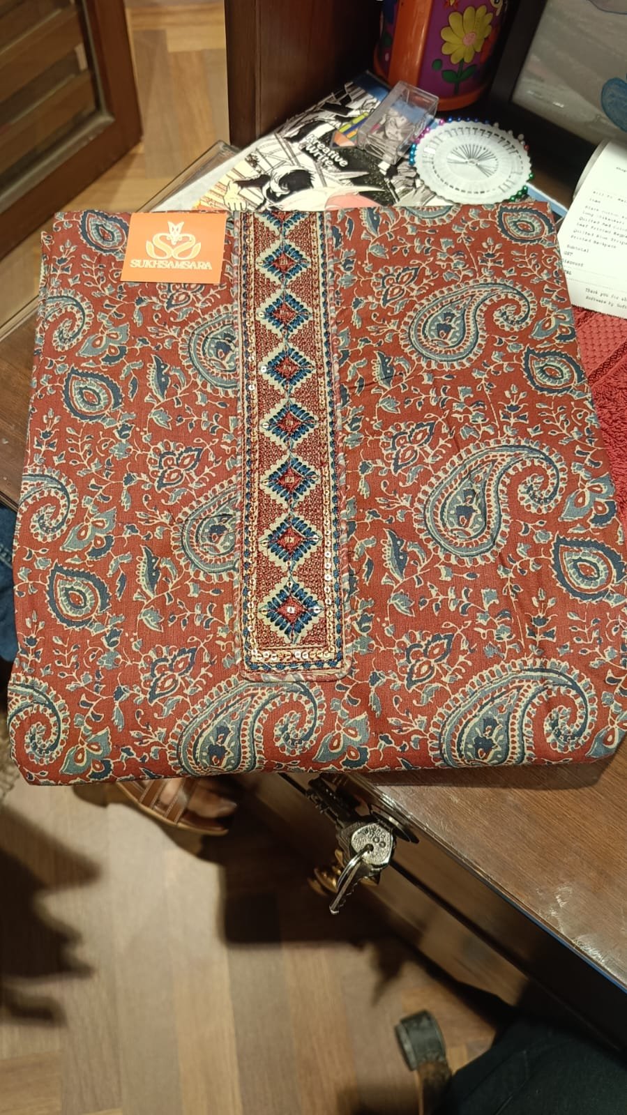 Cotton Fabric Unstitched Suit with Ajrakh Print