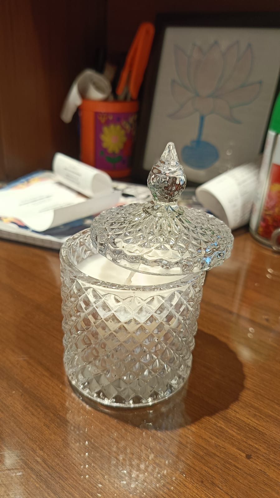 Premium Crystal-Cut Glass Jar Scented Candle with Decorative Lid