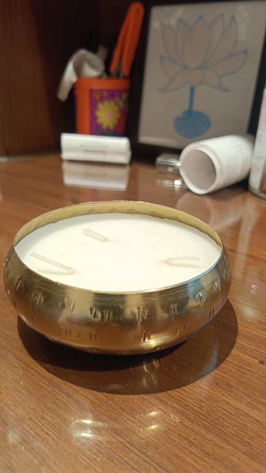 Premium Antique Golden Textured Bowl Scented Candle