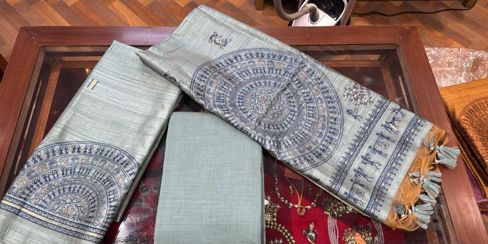Neel Viraasat Silk Unstitched 3-Piece Suit with Tribal Mandala Dupatta