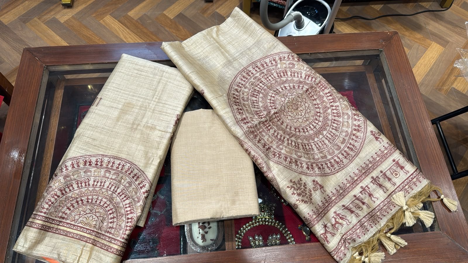 Ivory Viraasat Silk Unstitched 3-Piece Suit with Tribal Mandala Dupatta