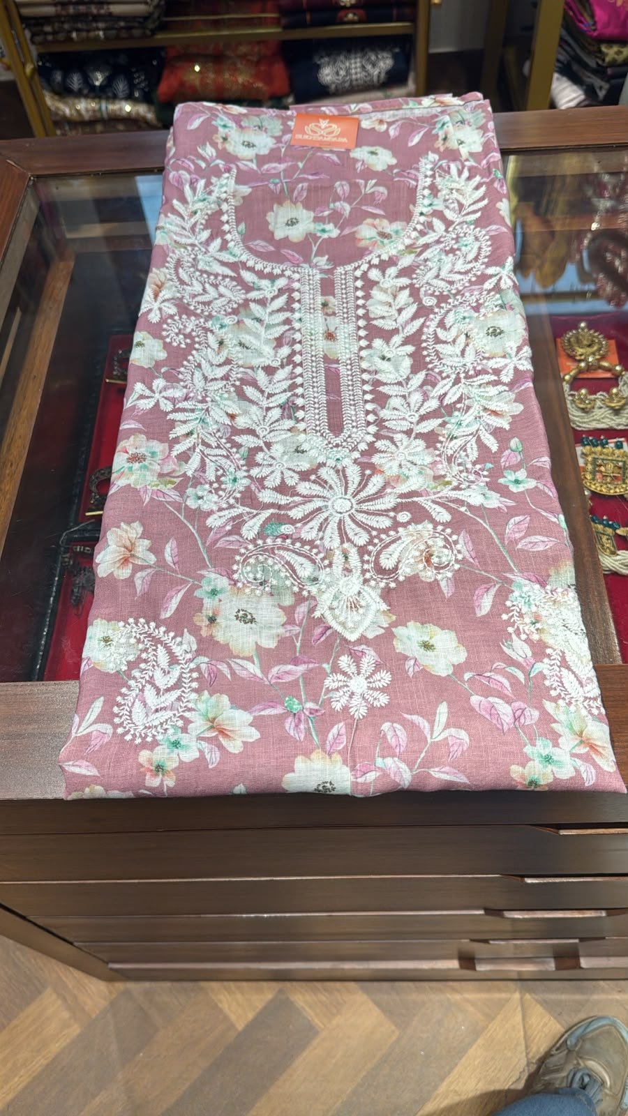 Rose Mist Linen Chikankari 3-Piece Suit Set
