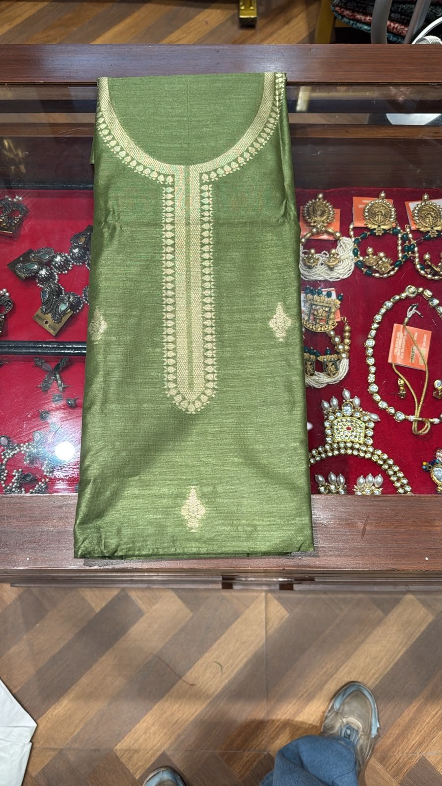 Olive Aura Silk Unstitched 3-Piece Suit Set