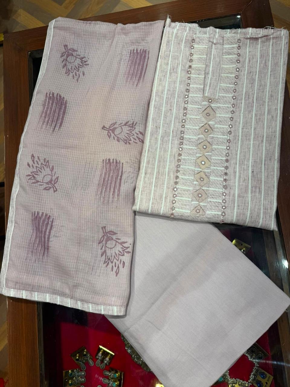 Mauve Élan Cotton Unstitched 3-Piece Suit Set
