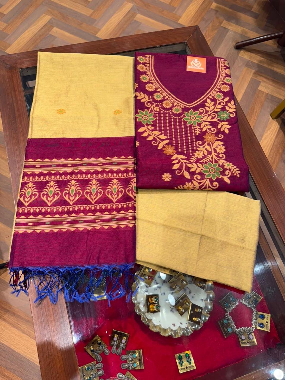 Plum Zariya Cotton Unstitched 3-Piece Suit Set